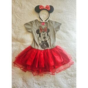 Gray & Red Dress & Headband Size 6X Glitter Bow Tulle Skirt Disney Minnie Mouse